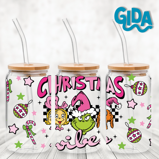 UV DTF - Pink Christmas 3 Vibes 16oz Libbey cup Wrap