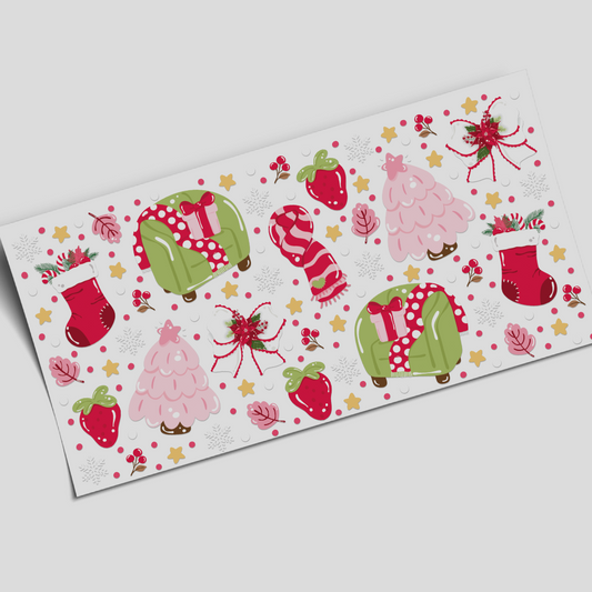 UV DTF - Cute Christmas red Cozy Icons - 16oz Libbey cup Wrap