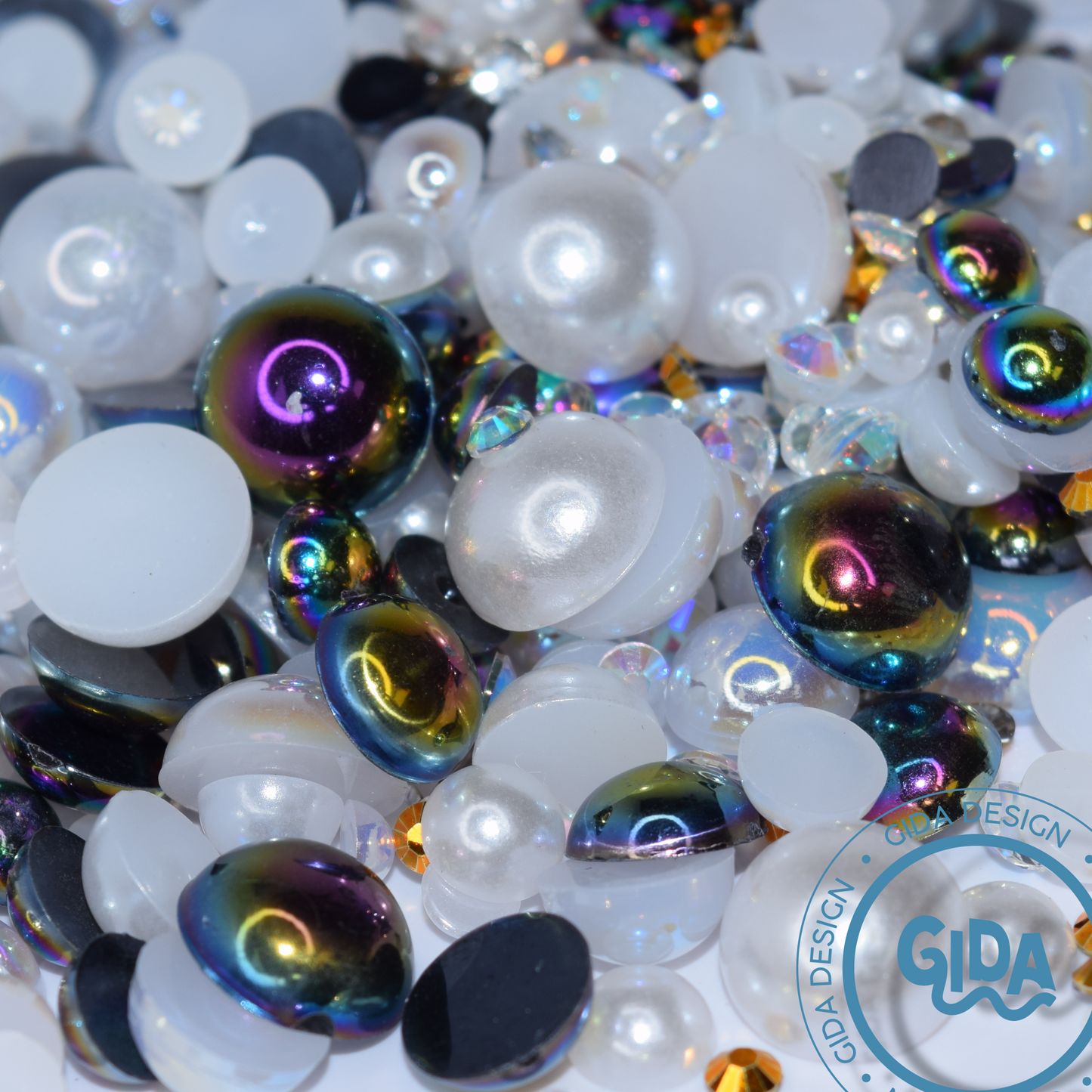 Black & White Flat Back Pearl Mix - 1.2 oz