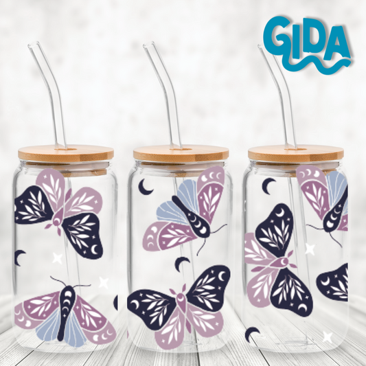 UV DTF - Purple Magic Butterflies 16oz Libbey cup Wrap