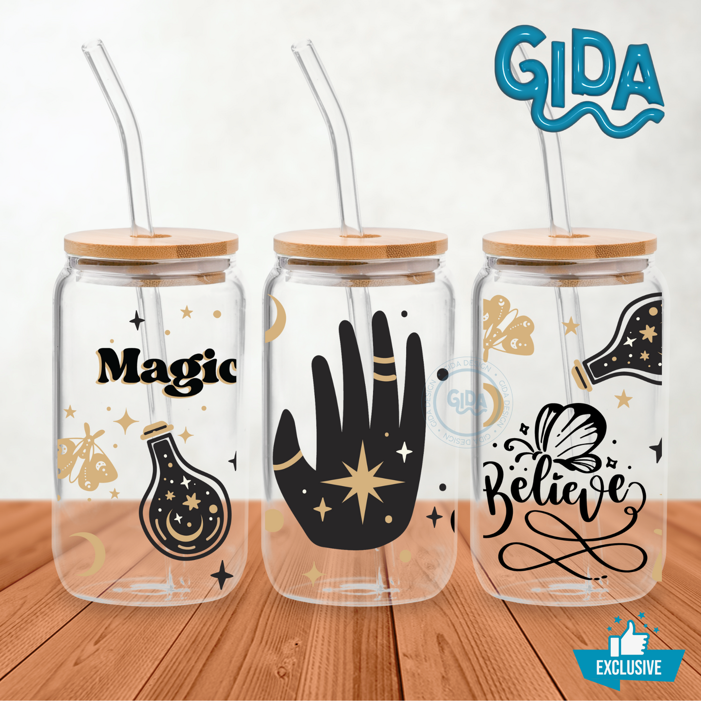 UV DTF - Magic Believe Black Hamsa Libbey 16 oz Wrap