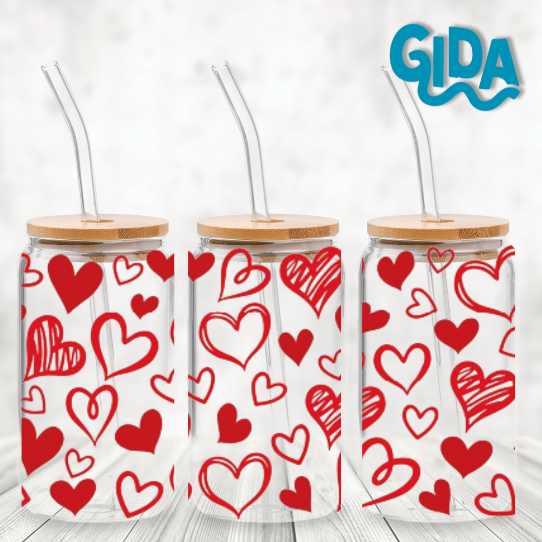 Cup Wrap Uv Dtf Stickers Wraps - Red Love Hearts Wrap