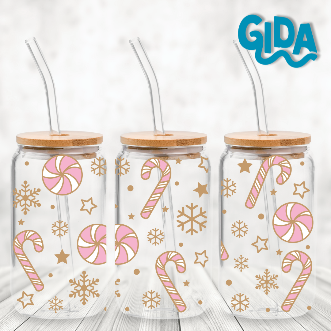 UV DTF WRAP - Christmas Nude Candy Cane 16oz Libbey cup Wrap