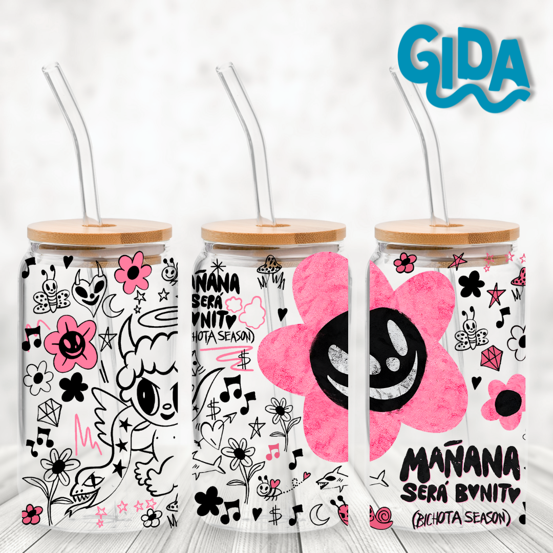 UV DTF - Evil Pink Flower Karol g Libbey cup Wrap