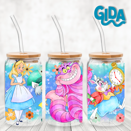 UV DTF Sticker Wrap - Watercolor Alice wonderland for libbey cup Wrap