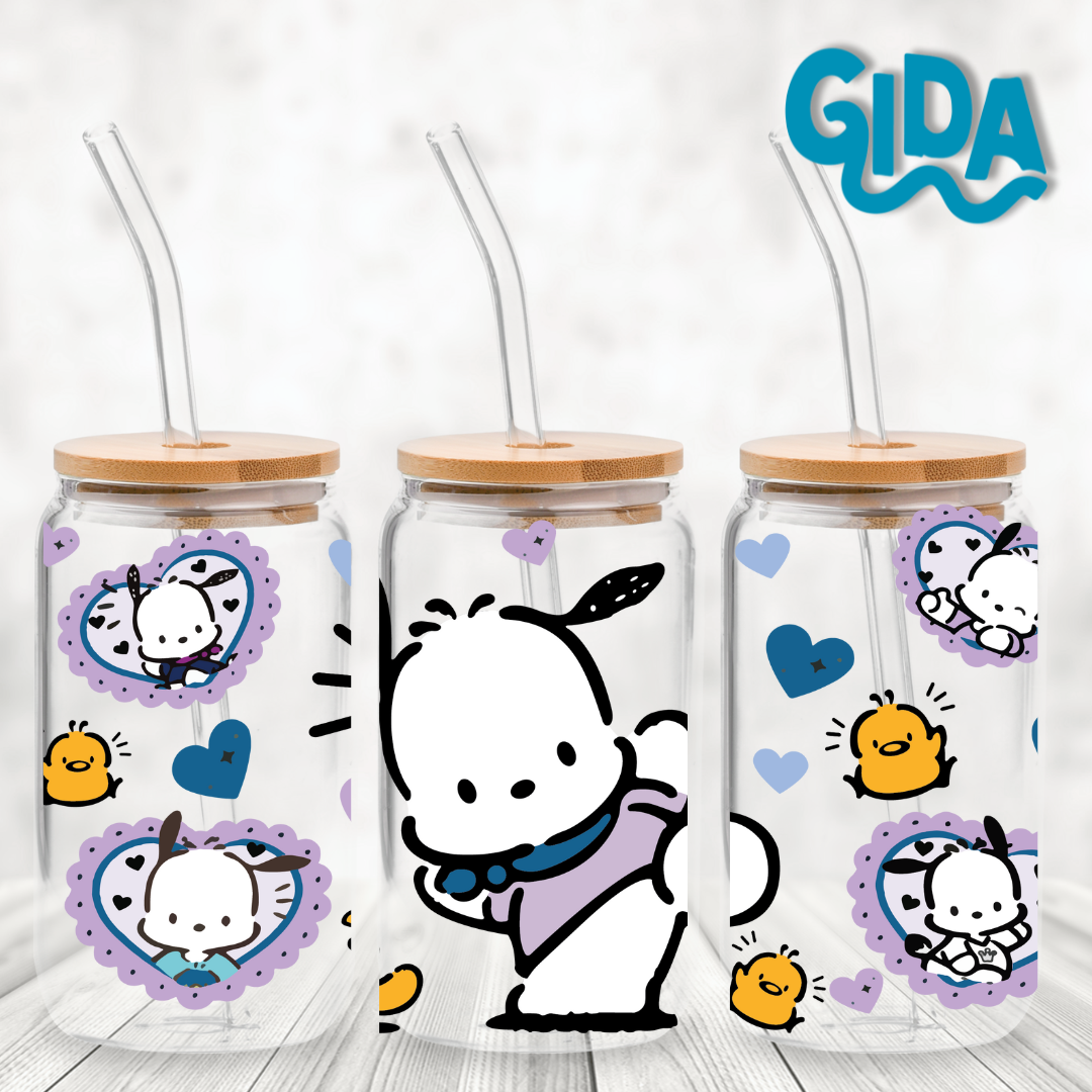 UV DTF - Pochacco Purple Hearts 16oz libbey cup Wrap