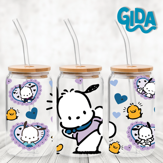 UV DTF - Pochacco Purple Hearts 16oz libbey cup Wrap