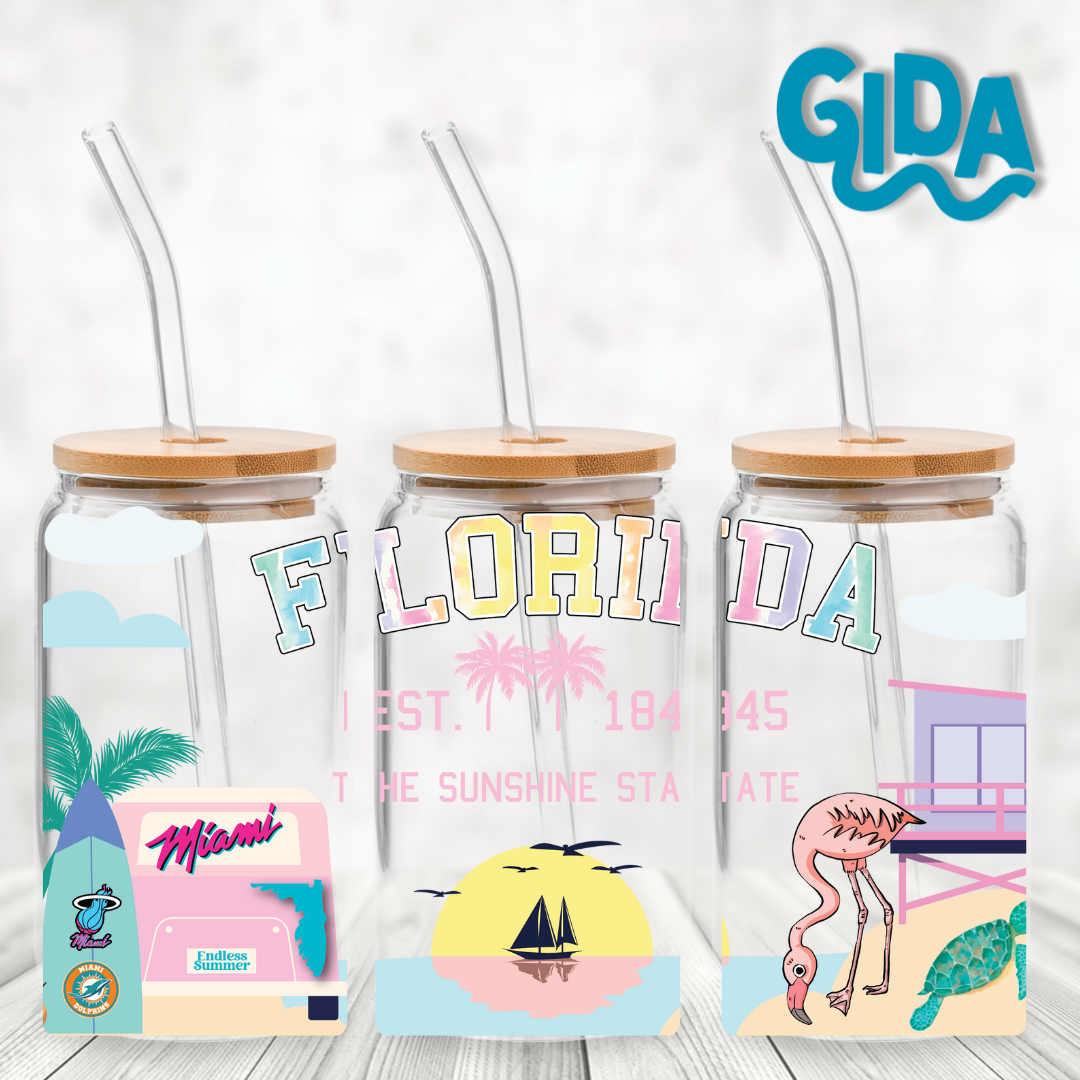 UV DTF WRAP - Florida - Miami 16oz Libbey cup Wrap