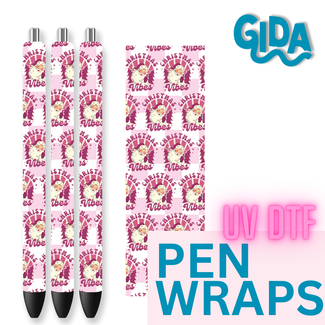UV DTF - Pink Checkered Santa Christmas Pen Wrap