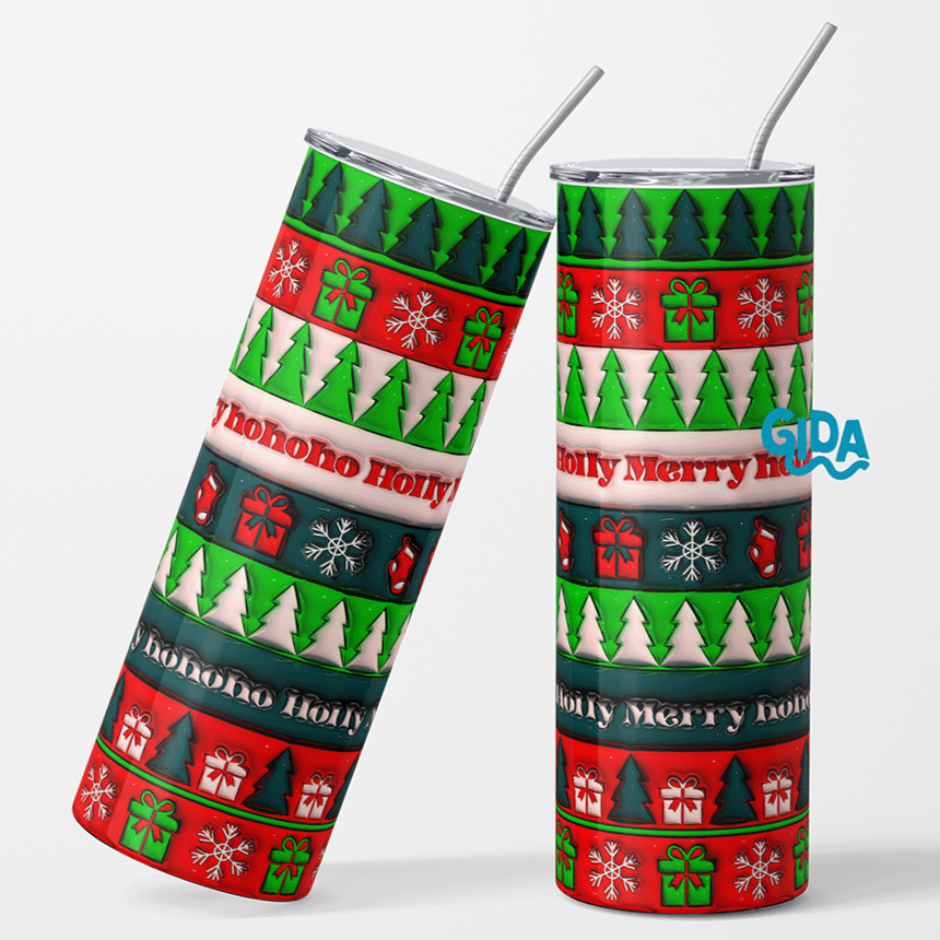 3D - Christmas Traditional Colors Pattern 12x12" Printed Permanent Vinyl