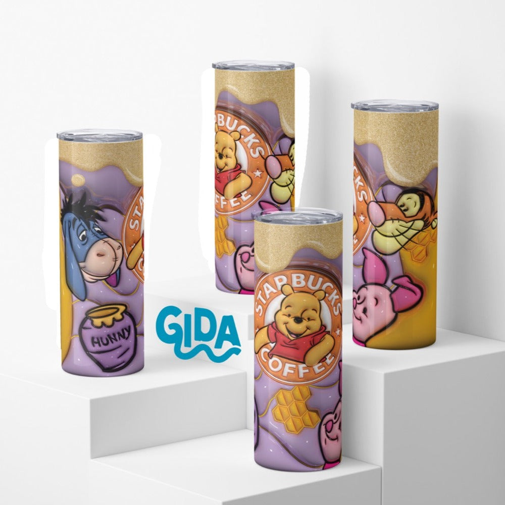 3D - Hunny the pooh Winnie Straight 20oz Tumbler wrap Vinyl