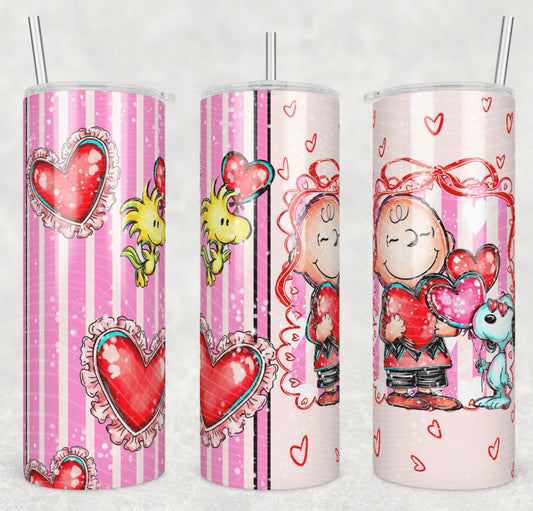 20 OZ straight tumbler Patterned Vinyl - Bubble hearts Patterned Snoopy 23.5x20.5 centimeters
