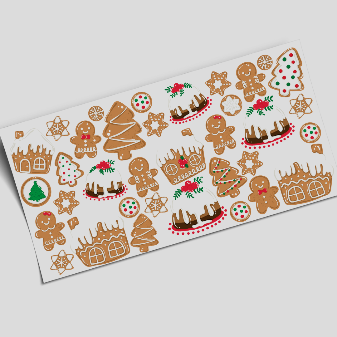 UV DTF - Cute frosted Gingerbread - 16oz Libbey cup Wrap