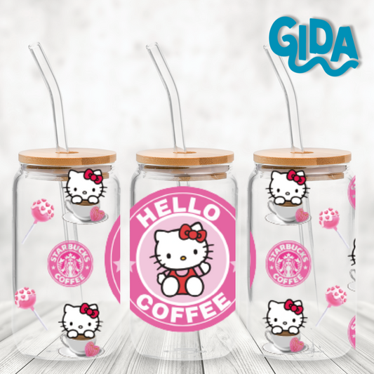 UV DTF WRAP - Kitty in a cup libbey cup Wrap