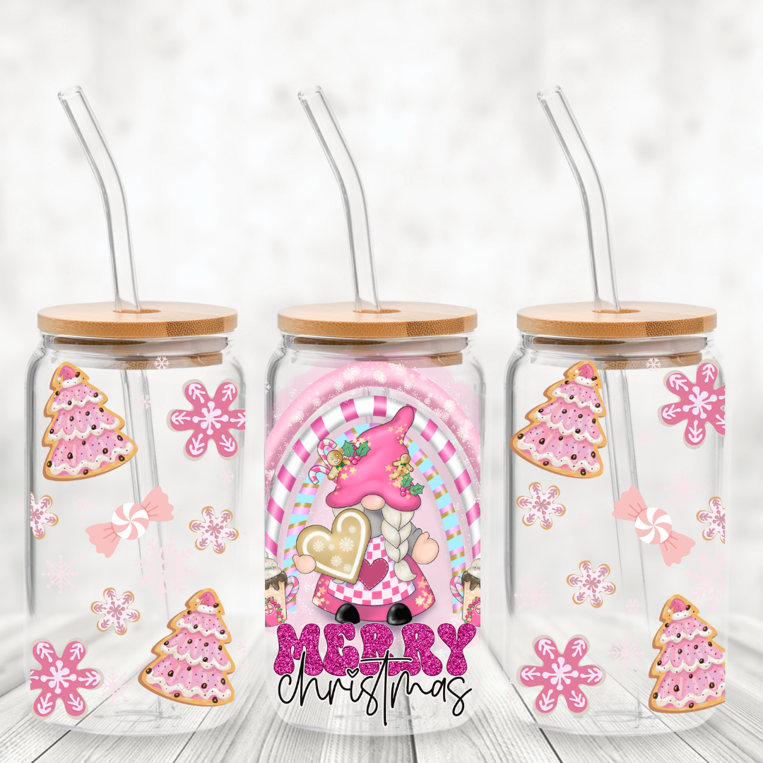 UV DTF - Pink Gnome Christmas libbey cup Wrap
