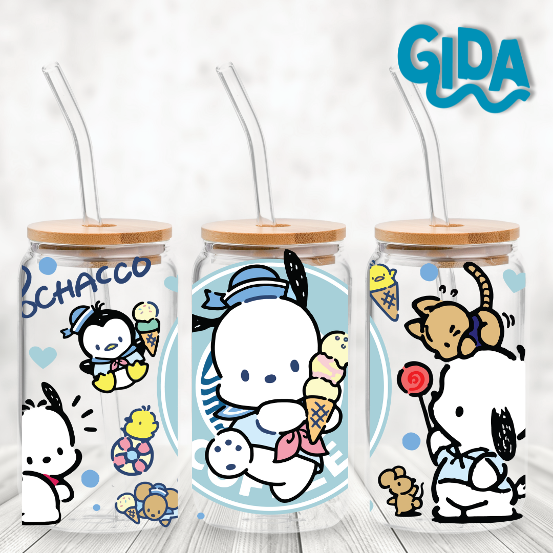 Cup Wrap Stickers UV DTF - Blue Pochacco Coffee 16oz libbey cup Wrap