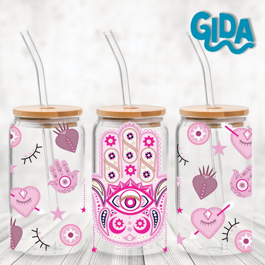 Cup Wrap Uv Dtf Sticker - HAMSA big pink HAMSA 16oz Libbey cup Wrap