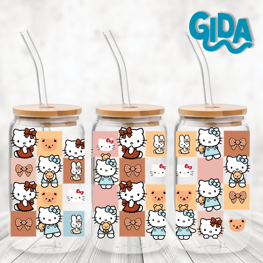 UV DTF - 20 oz Hello kitty Checkered Nude libbey cup Wrap