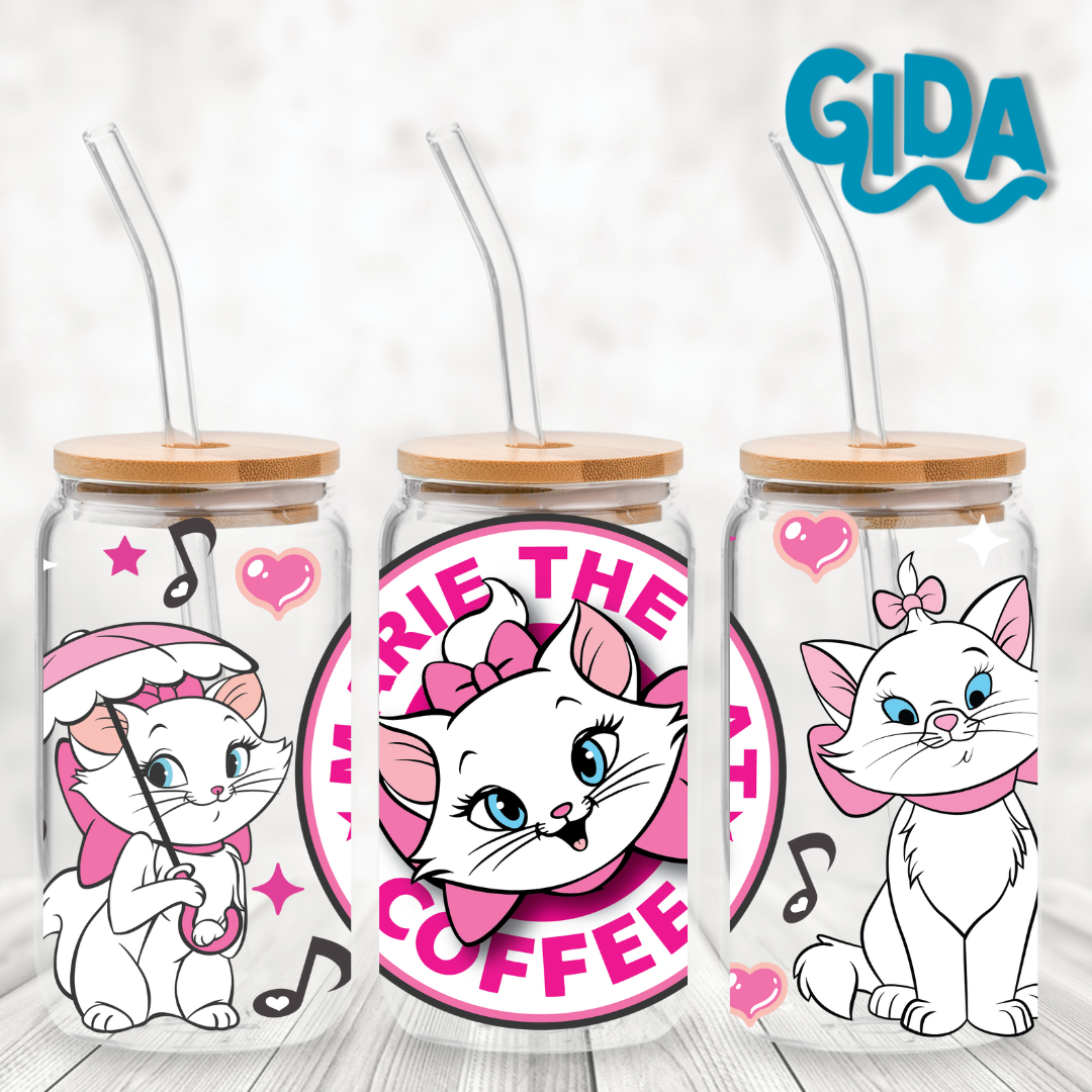 UV DTF Stickers Wraps - Marie the Cat Libbey 16 oz Wrap