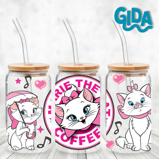 UV DTF Stickers Wraps - Marie the Cat Libbey 16 oz Wrap
