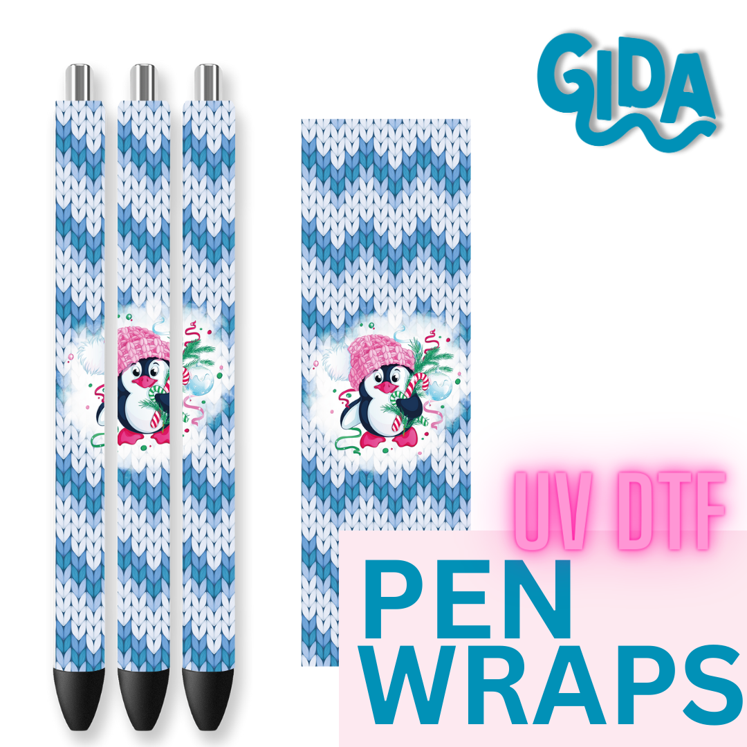 UV DTF - Blue Knit Pattern Christmas Pen Wrap