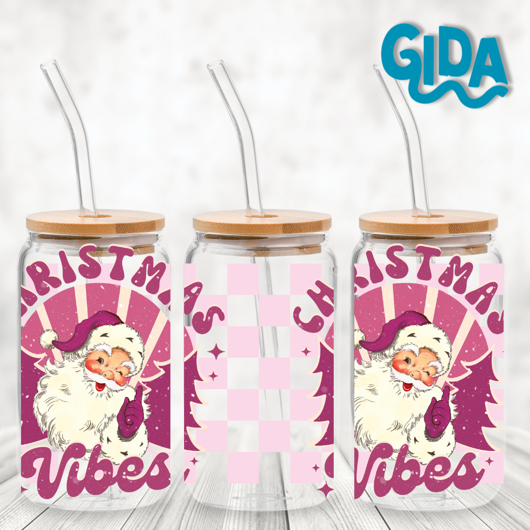 UV DTF - Checkered Christmas Vibes Glass Can Wrap LIBBEY 16 oz
