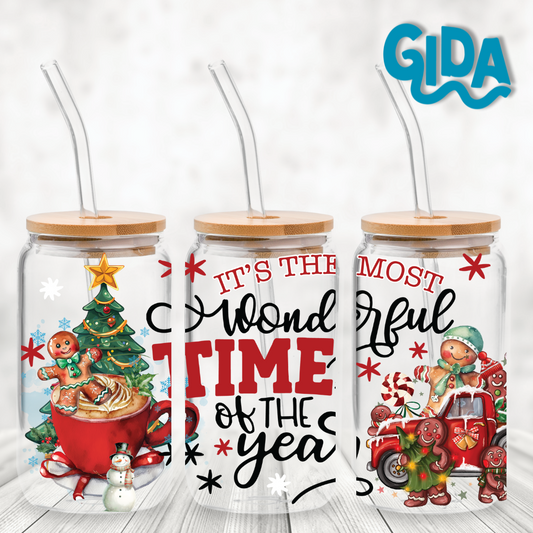 UV DTF WRAP - Christmas SANTA It's the most Wonderfull Time 16oz Libbey cup Wrap