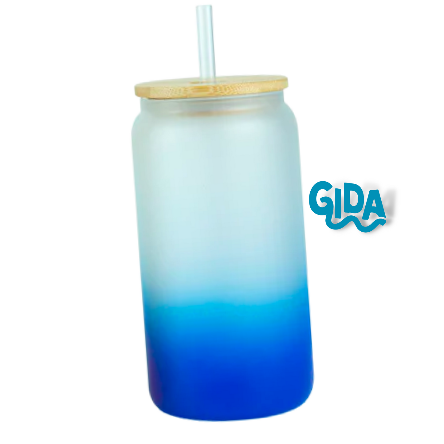 16 OZ BLUE SUBLIMATION GRADIENT GLASS CAN TUMBLER