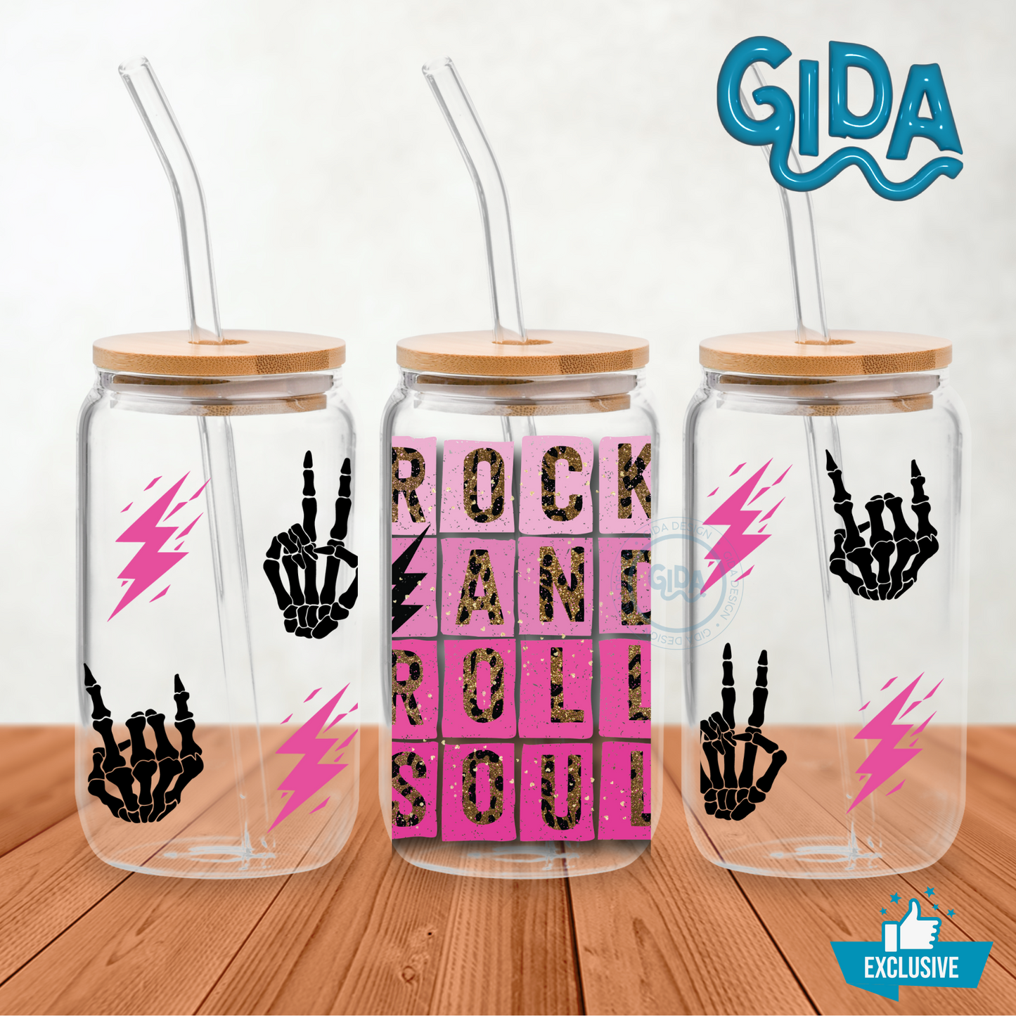 UV DTF - Hot pink Rock and Roll Soul - Libbey 16 oz Wrap