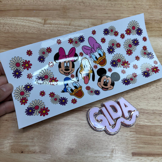 UV DTF Sticker Wraps - Flowers Friends faces Libbey cup Wrap