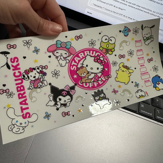 UV DTF - batzmaru, keropi and more coffee Libbey Wrap Sanrio kitty Starbucks