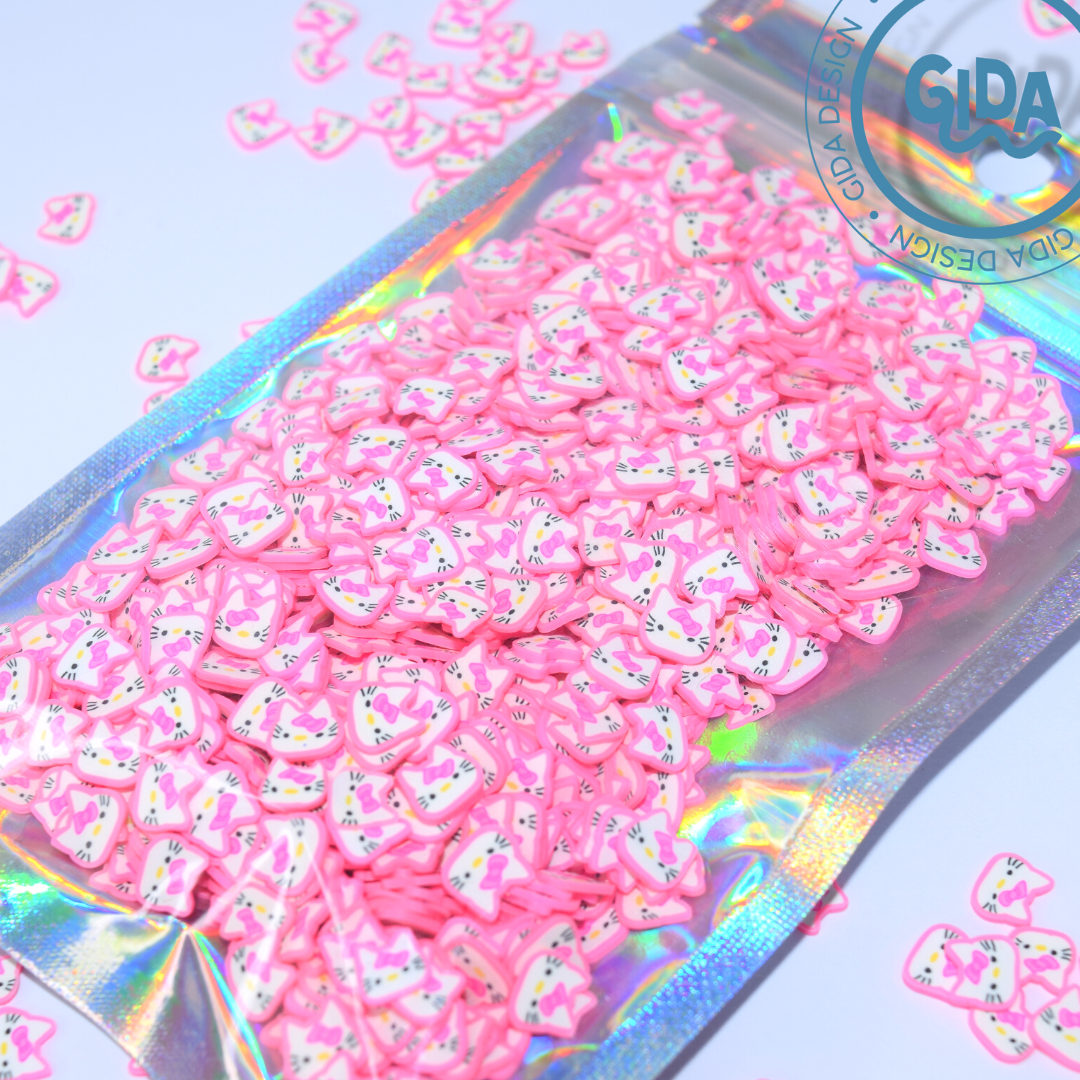 Pink Hello kitty 3 mm Polymer clay 1 oz - Snowglobe Version