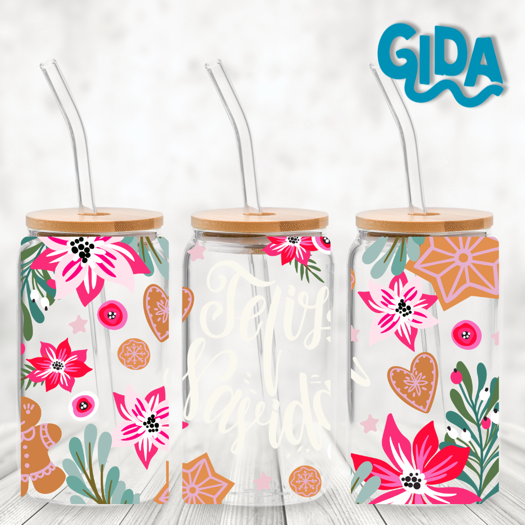 UV DTF - PINK Feliz Navidad Libbey cup Wrap