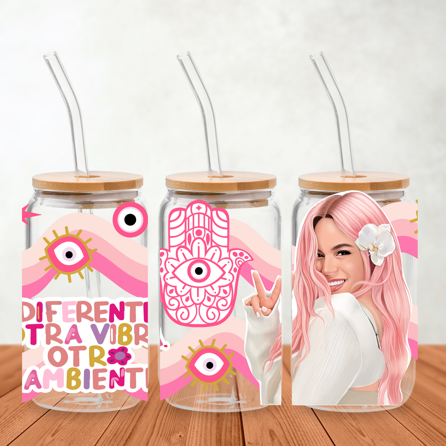 UV DTF - Karol G Pink Vibes Glass Can Wrap 16 oz
