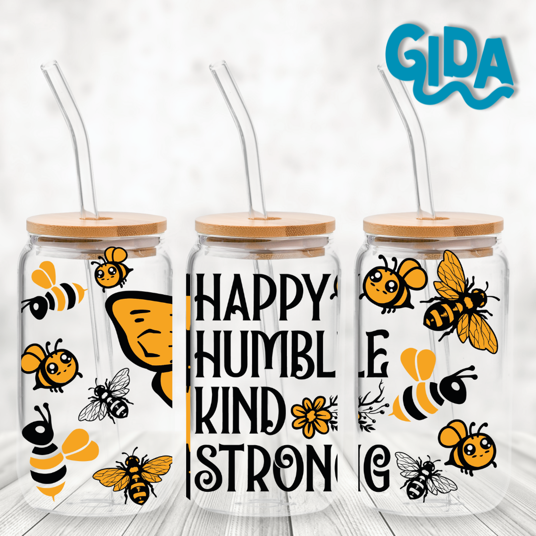 UV DTF WRAP - Happy Humble Kind Strong 16oz Libbey cup Wrap