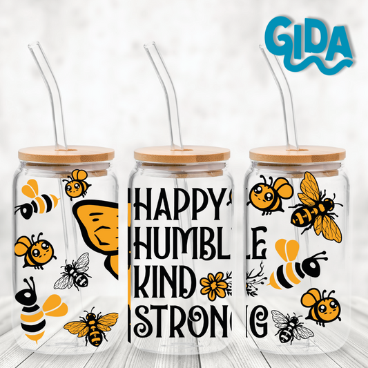 UV DTF WRAP - Happy Humble Kind Strong 16oz Libbey cup Wrap