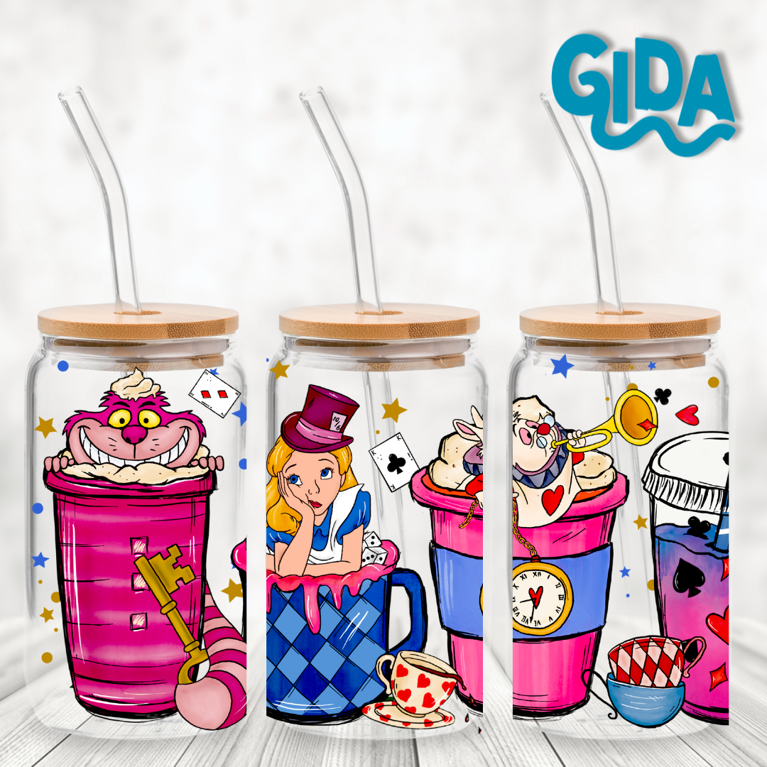 UV DTF WRAP - Alice wonderland coffee libbey cup Wrap