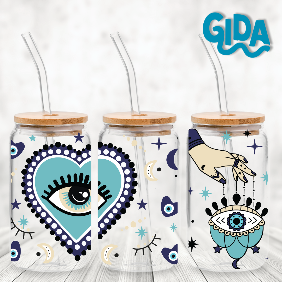 UV DTF - Turquoise Magic Turkish Eyes 16oz Libbey cup Wrap