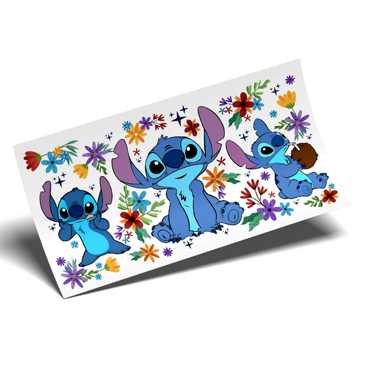 UV DTF - Blue Stitch retro flowers