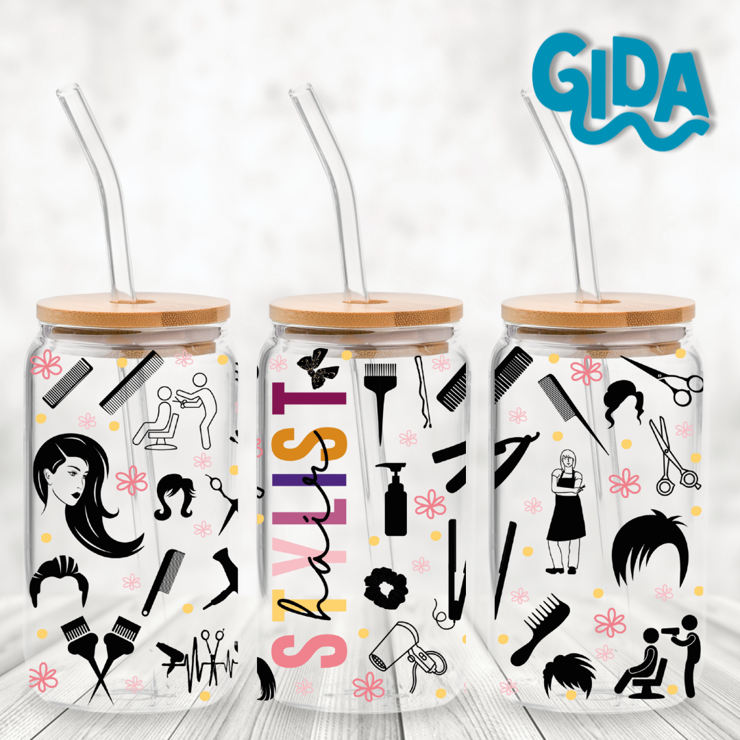 Cup Wrap Uv Dtf Sticker - Hairstylist items 16oz Libbey cup Wrap