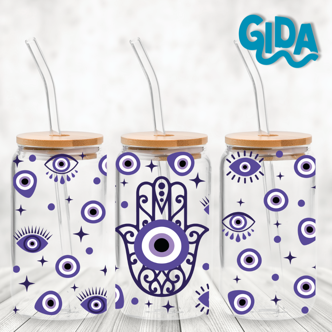 UV DTF - Purple Evil Eyes Big Hamsa libbey cup Wrap