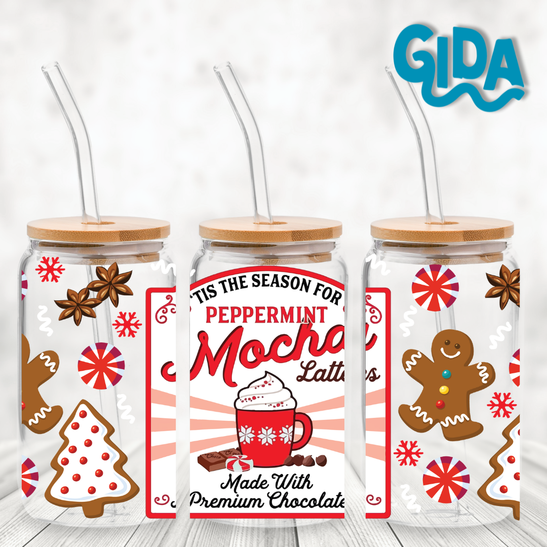 UV DTF - Mocha Latte Christmas 16oz Libbey cup Wrap