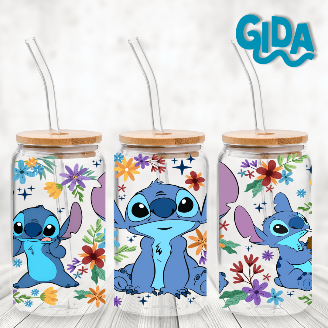 UV DTF WRAP - Blue 3 little flowers 16oz Libbey cup Wrap