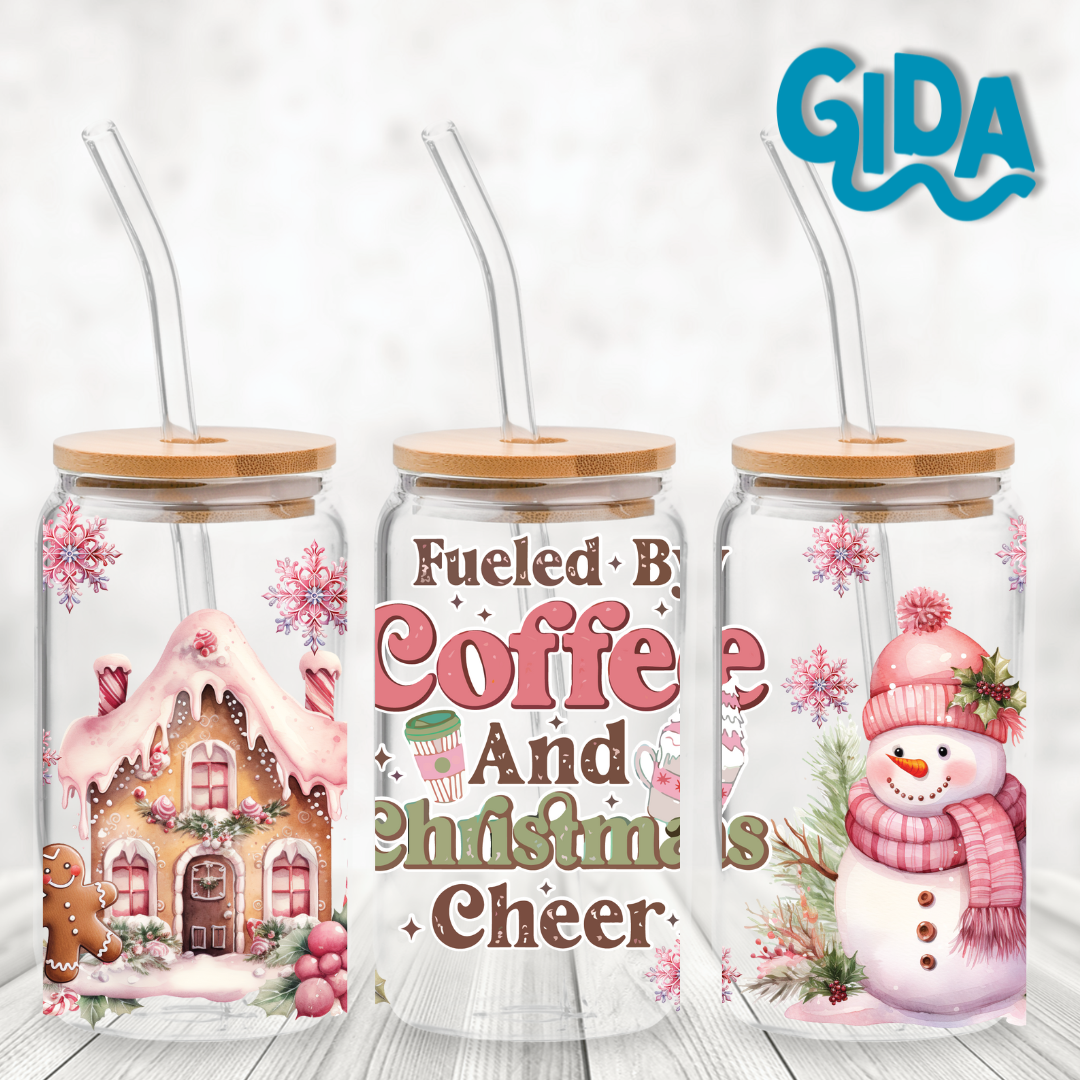 UV DTF - fueled by Coffee and Christmas Glass Can Wrap LIBBEY 16 oz