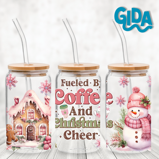 UV DTF - fueled by Coffee and Christmas Glass Can Wrap LIBBEY 16 oz