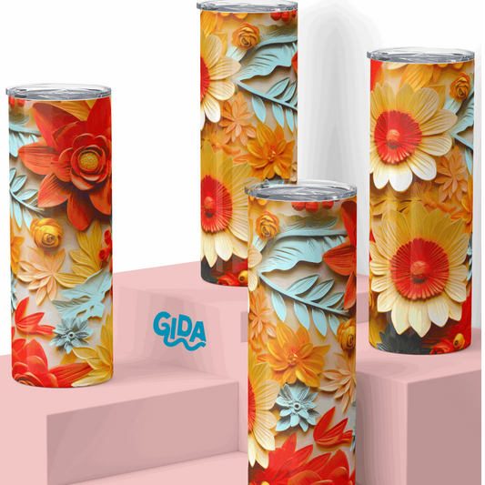3D - Fall sunflowers 20 oz straight tumbler Printed Vinyl