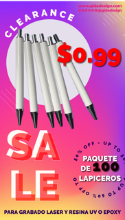 100ct - Stainless Steel Pens set for laser engraving or Epoxy resin