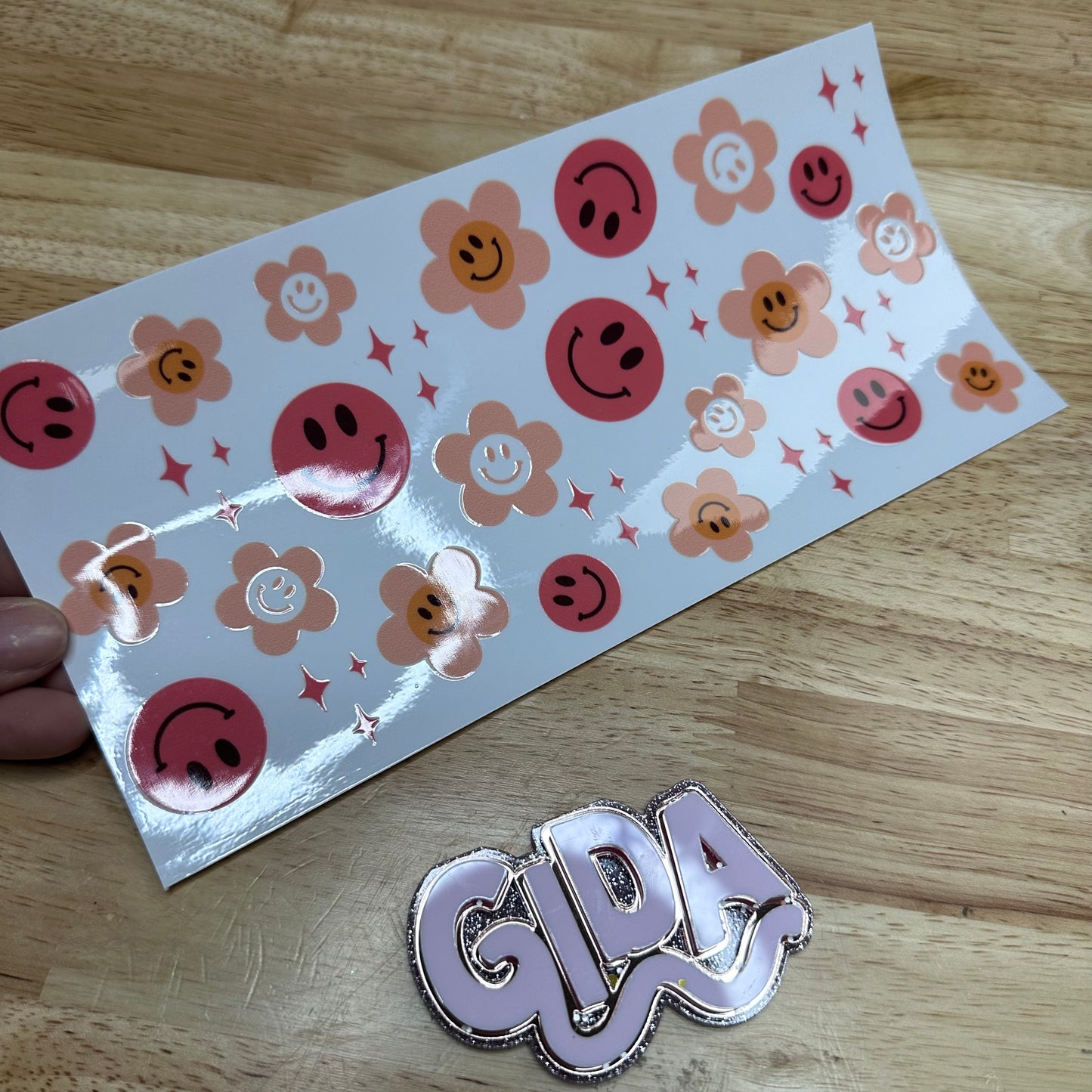 UV DTF - Flowers and Happy faces Oranges Libbey cup Wrap