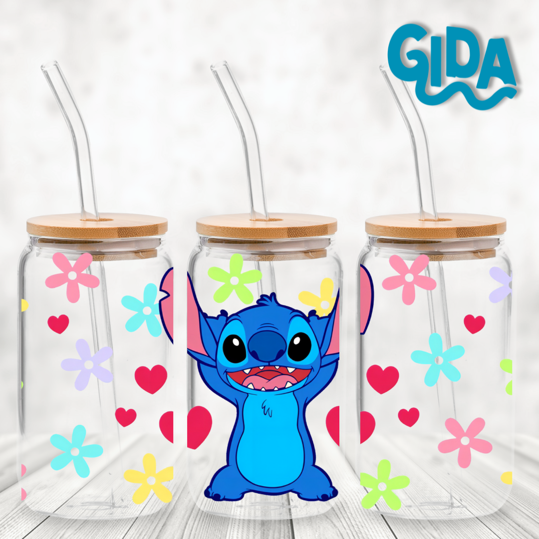 UV DTF Sticker - Blue Multicolor Hearts 16oz Libbey cup Wrap