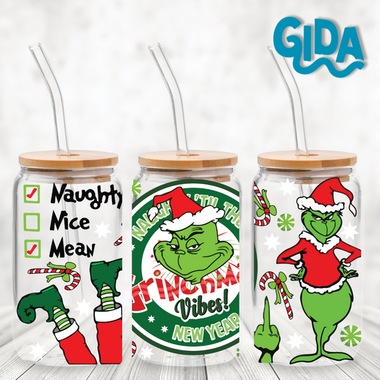 UV DTF WRAP - Grinch Vibes 16oz Libbey cup Wrap